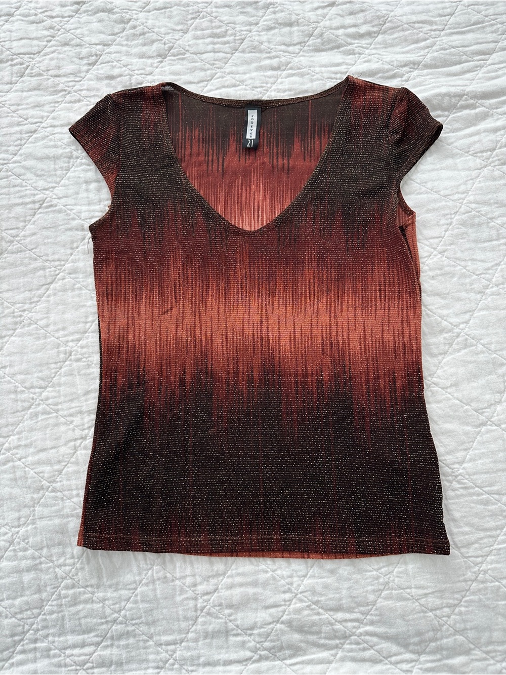 Forever 21 Shimmer V-Neck Short Sleeve Top
